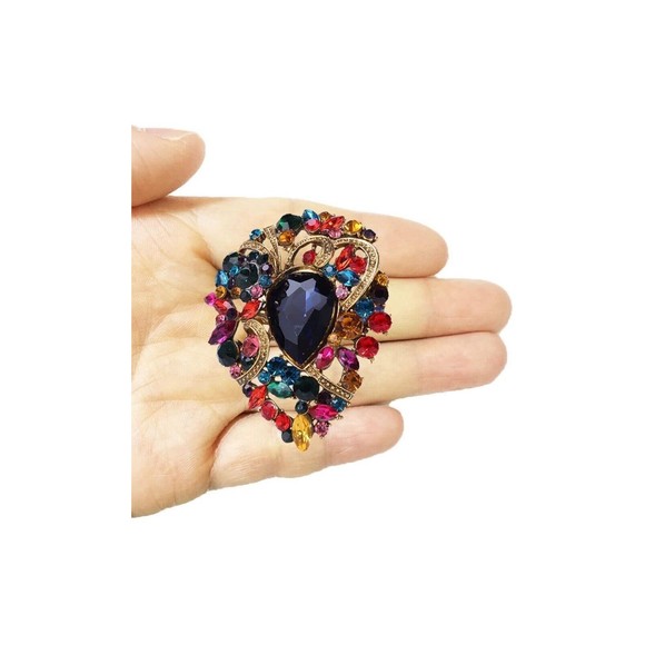 MULTI-COLOR BLUE CRYSTAL FLORAL BROOCH PIN PENDANT STUNNING EASTER SPRING - Picture 5 of 7